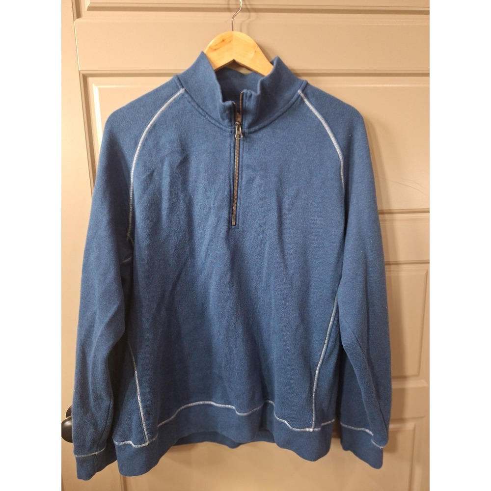 L.L.Bean 1/4 Zip Pullover Sweater Mens Large Blue Cotton Traditional Fit‎